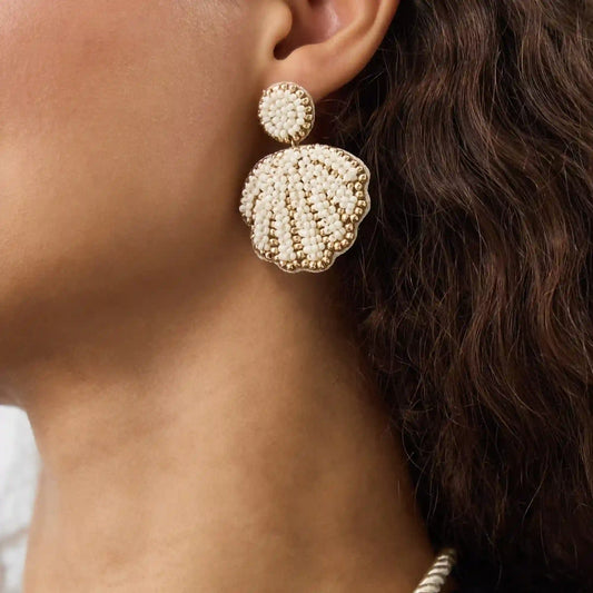 Beaded Shell Drop Earrings