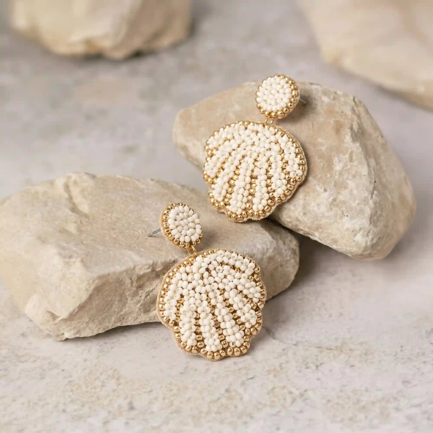 Beaded Shell Drop Earrings