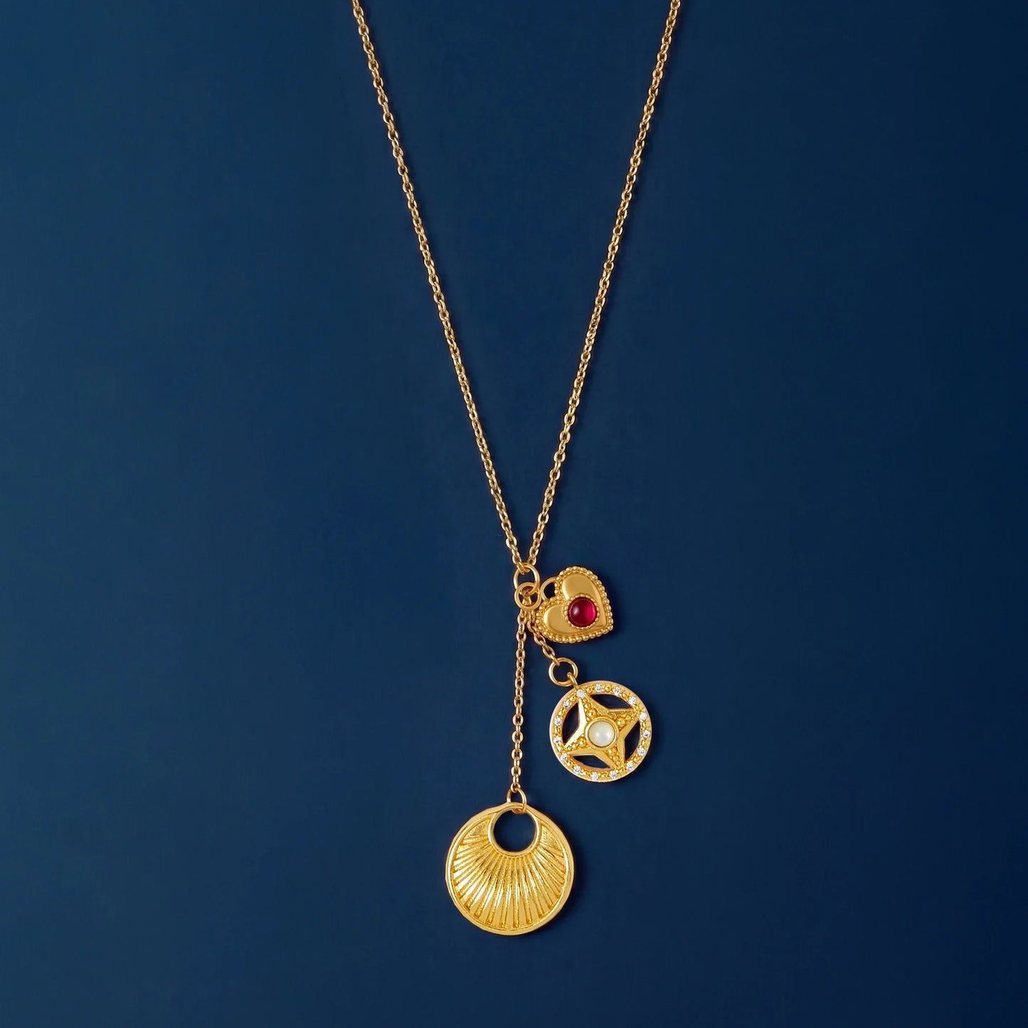 14k Gold-Plated Lariat Charm Necklace