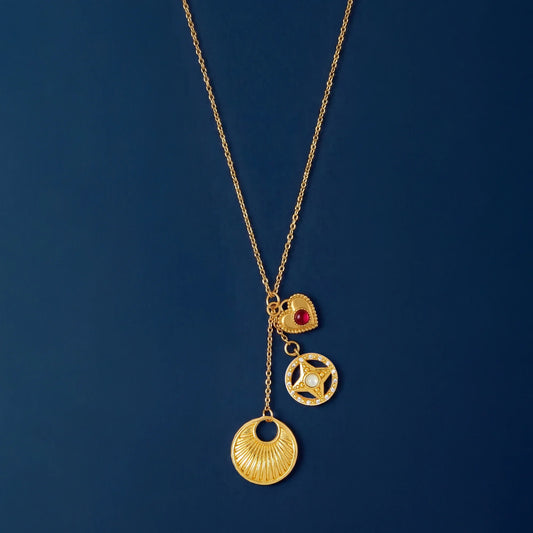 14k Gold-Plated Lariat Charm Necklace