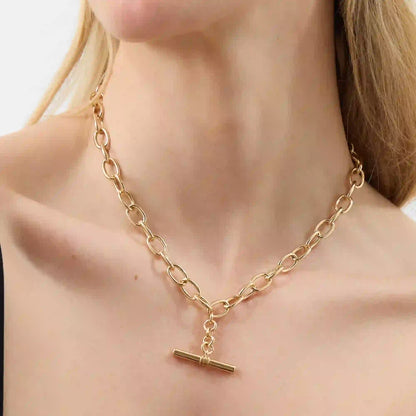 T-Bar Link Chain Necklace Gold