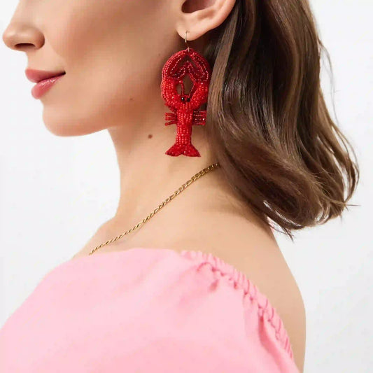 Beaded Lobster Drop Earrings