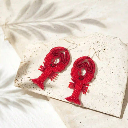 Beaded Lobster Drop Earrings