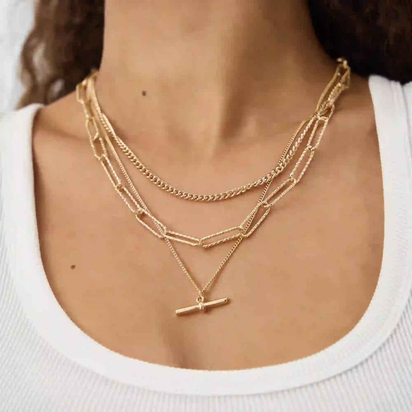 T-Bar Pendant Chain Necklaces Pack of 3