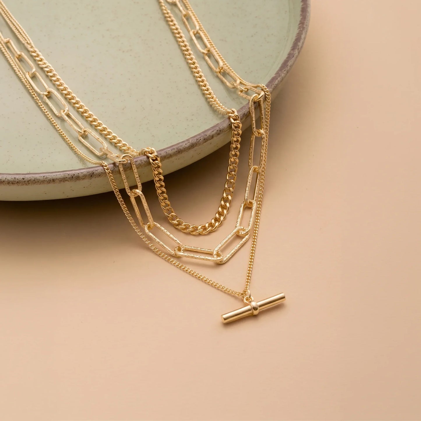 T-Bar Pendant Chain Necklaces Pack of 3