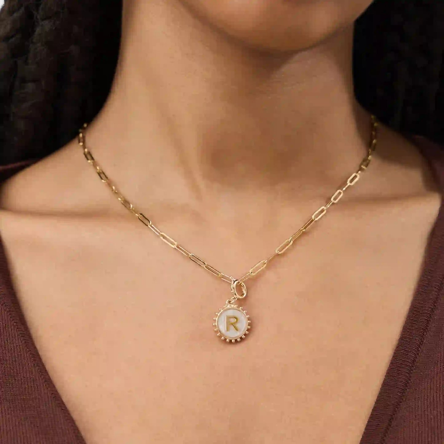 Initial (R) Pearl Coin Jewellery Charm Gold