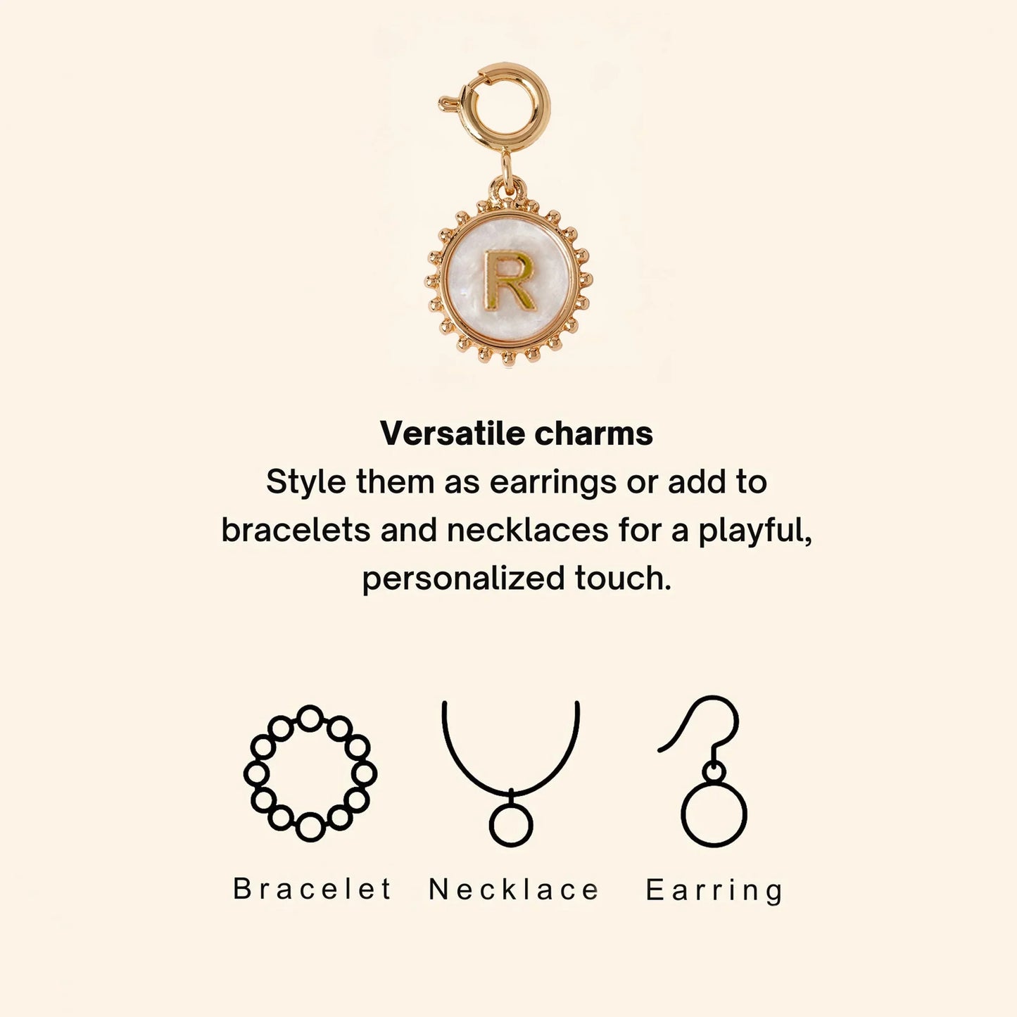 Initial (R) Pearl Coin Jewellery Charm Gold