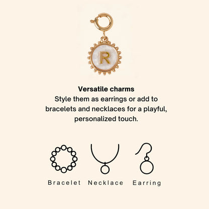 Initial (R) Pearl Coin Jewellery Charm Gold