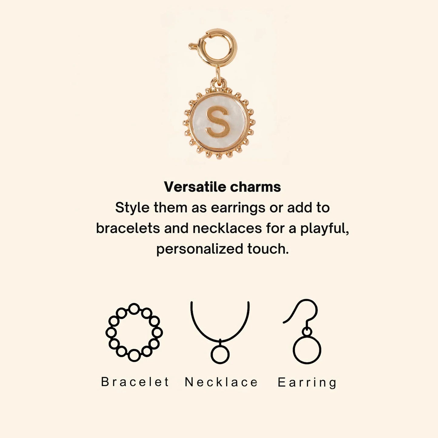 Initial (S) Pearl Coin Jewellery Charm Gold