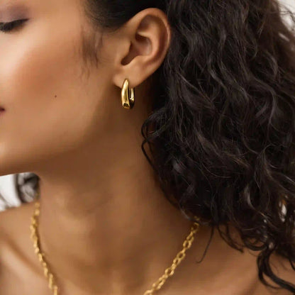 Waterproof Stainless Steel Chunky Oval Hoop Earrings