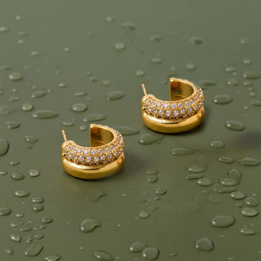 Waterproof Stainless Steel Pavé Double Hoop Earrings
