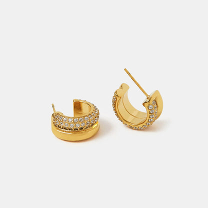 Waterproof Stainless Steel Pavé Double Hoop Earrings