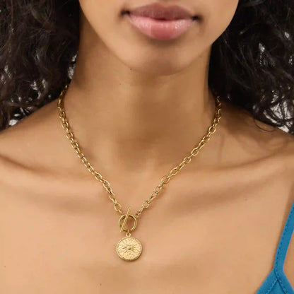 Waterproof Stainless Steel Sun Coin Pendant Necklace
