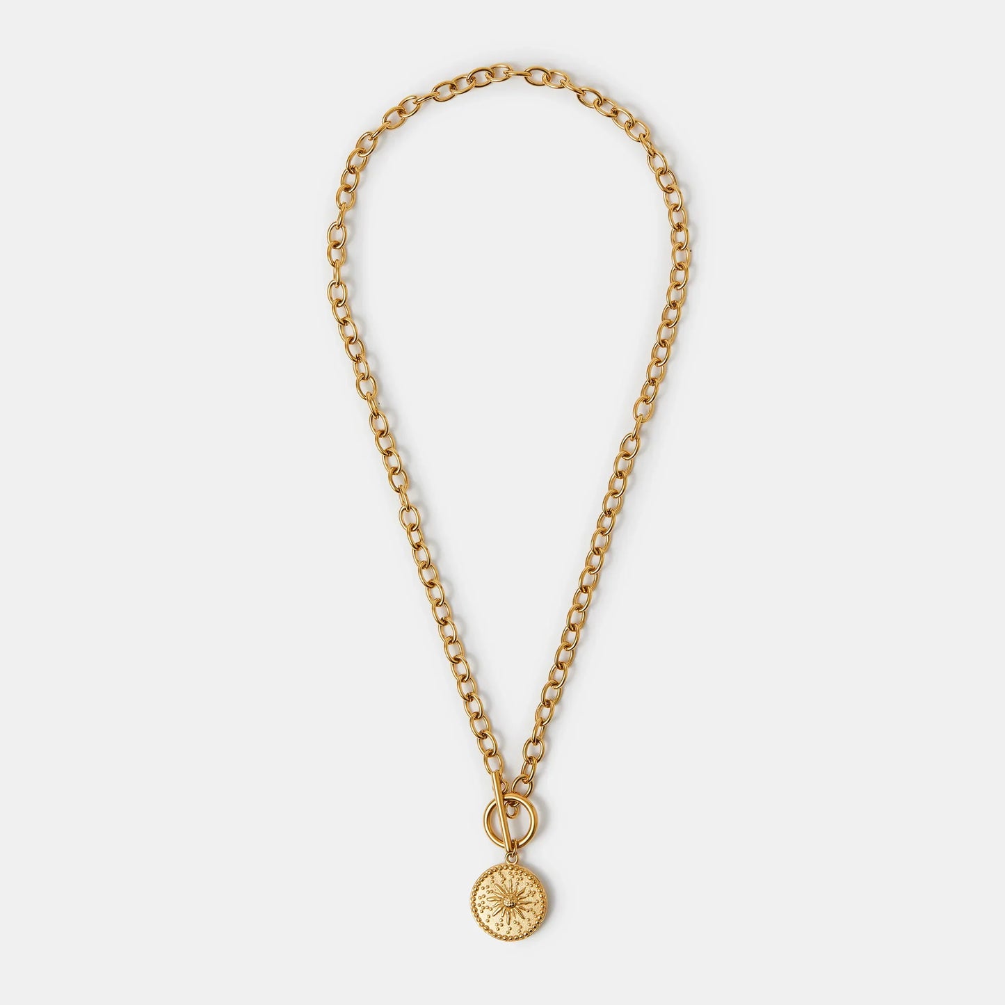 Waterproof Stainless Steel Sun Coin Pendant Necklace