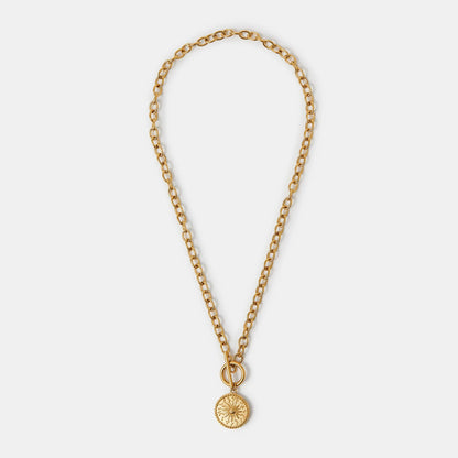 Waterproof Stainless Steel Sun Coin Pendant Necklace