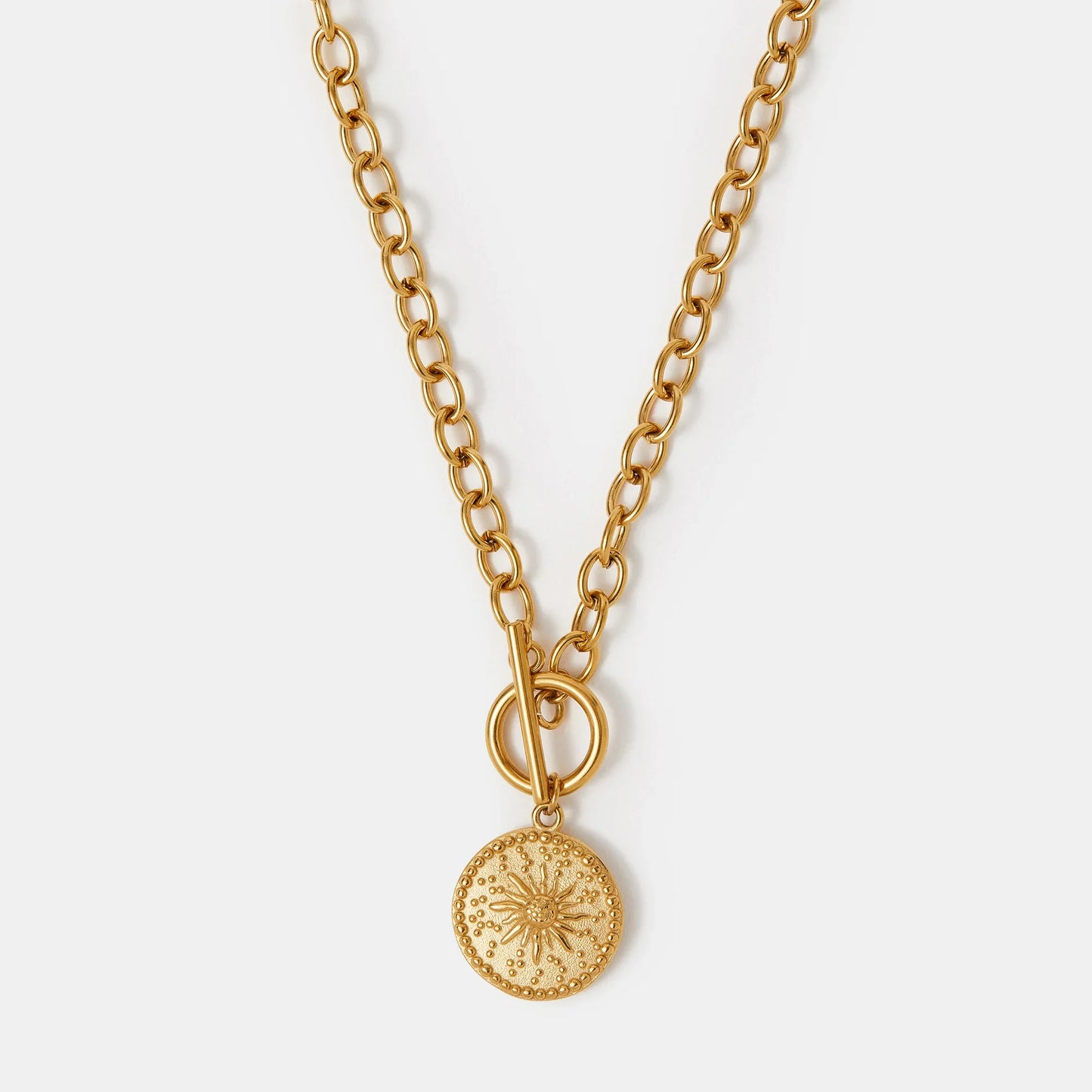 Waterproof Stainless Steel Sun Coin Pendant Necklace