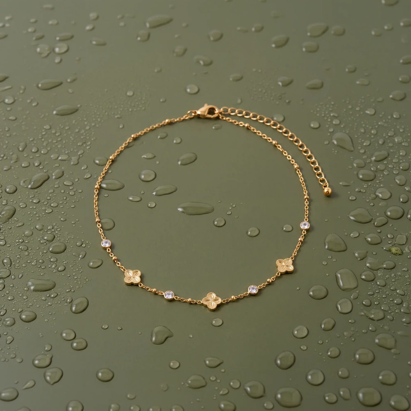 Waterproof Stainless Steel Clover Station Anklet
