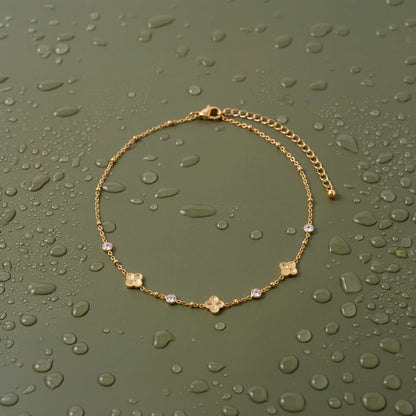 Waterproof Stainless Steel Clover Station Anklet