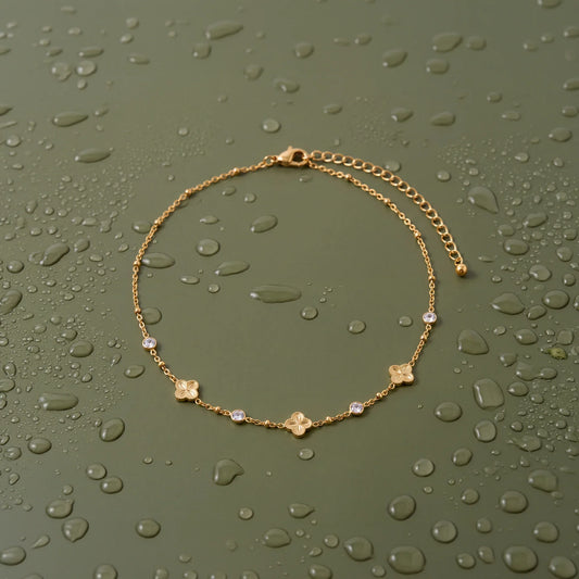 Waterproof Stainless Steel Clover Station Anklet