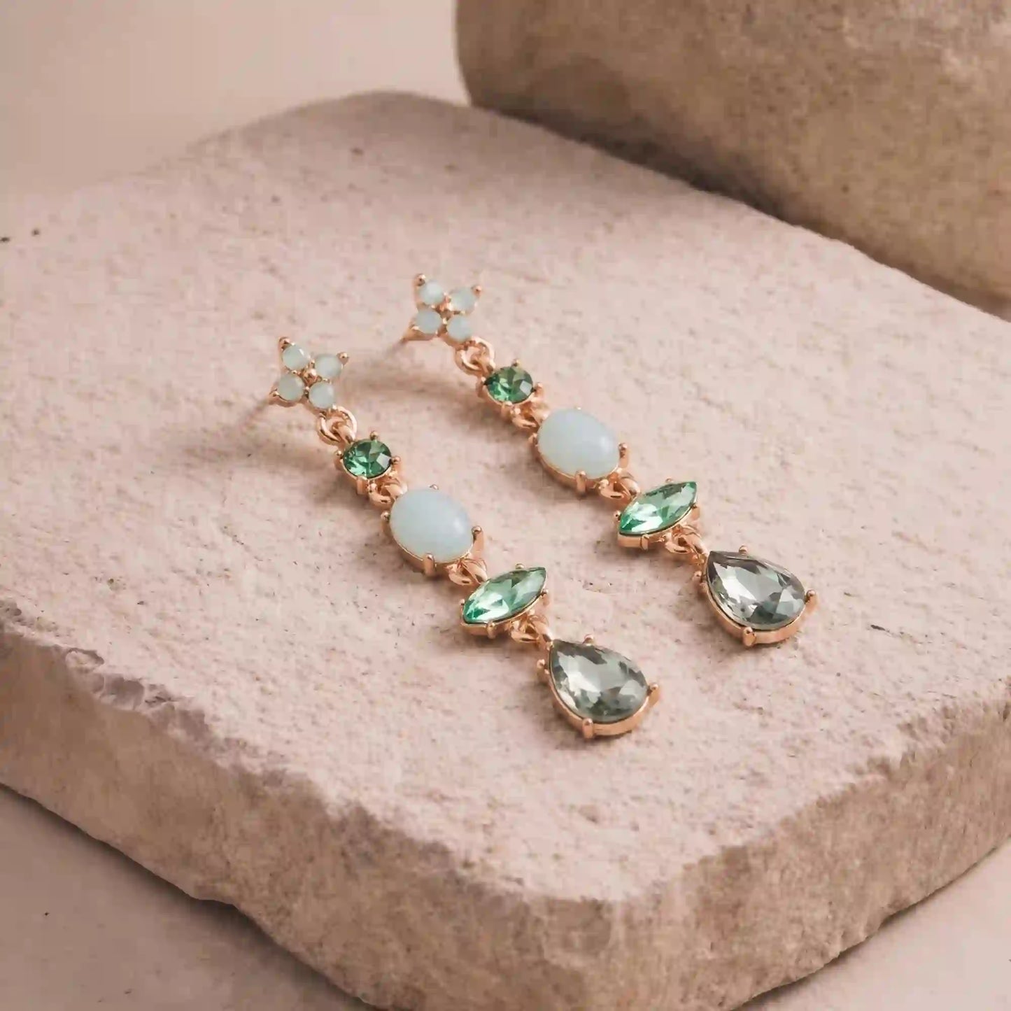 Green Frosted Flower Drop Earrings