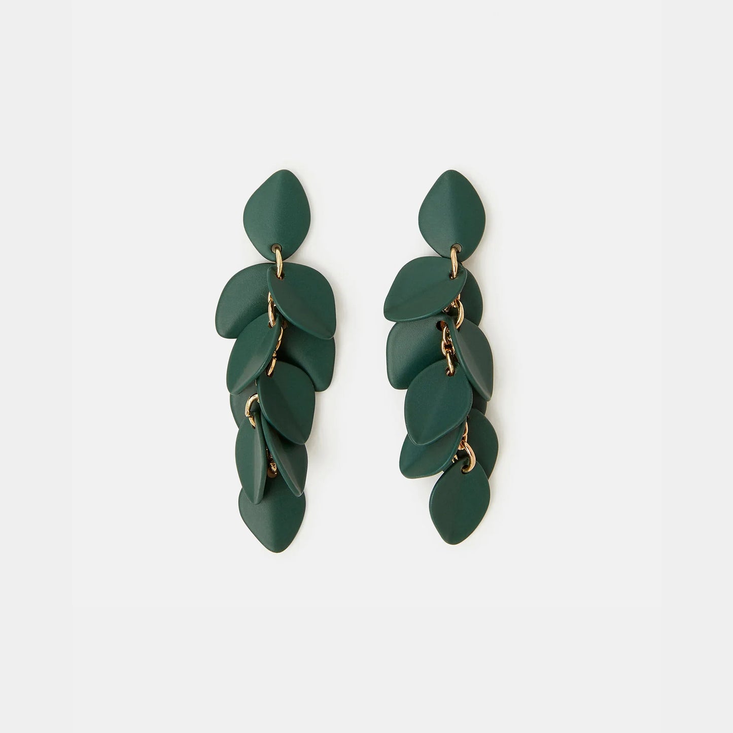 Green Enamel Willow Leaf Short Drop Earrings