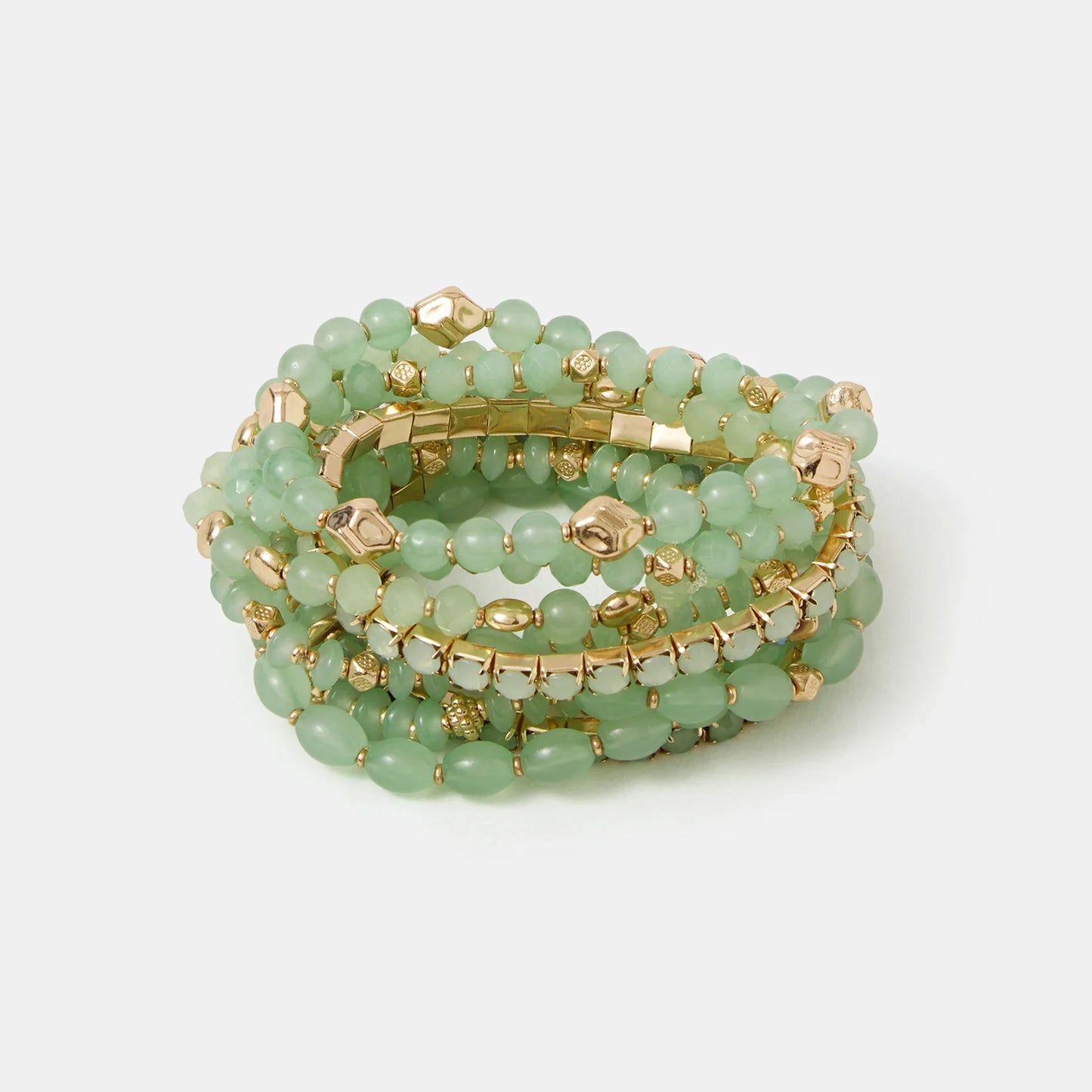 Green Bead Stretch Bracelets Pack of 11