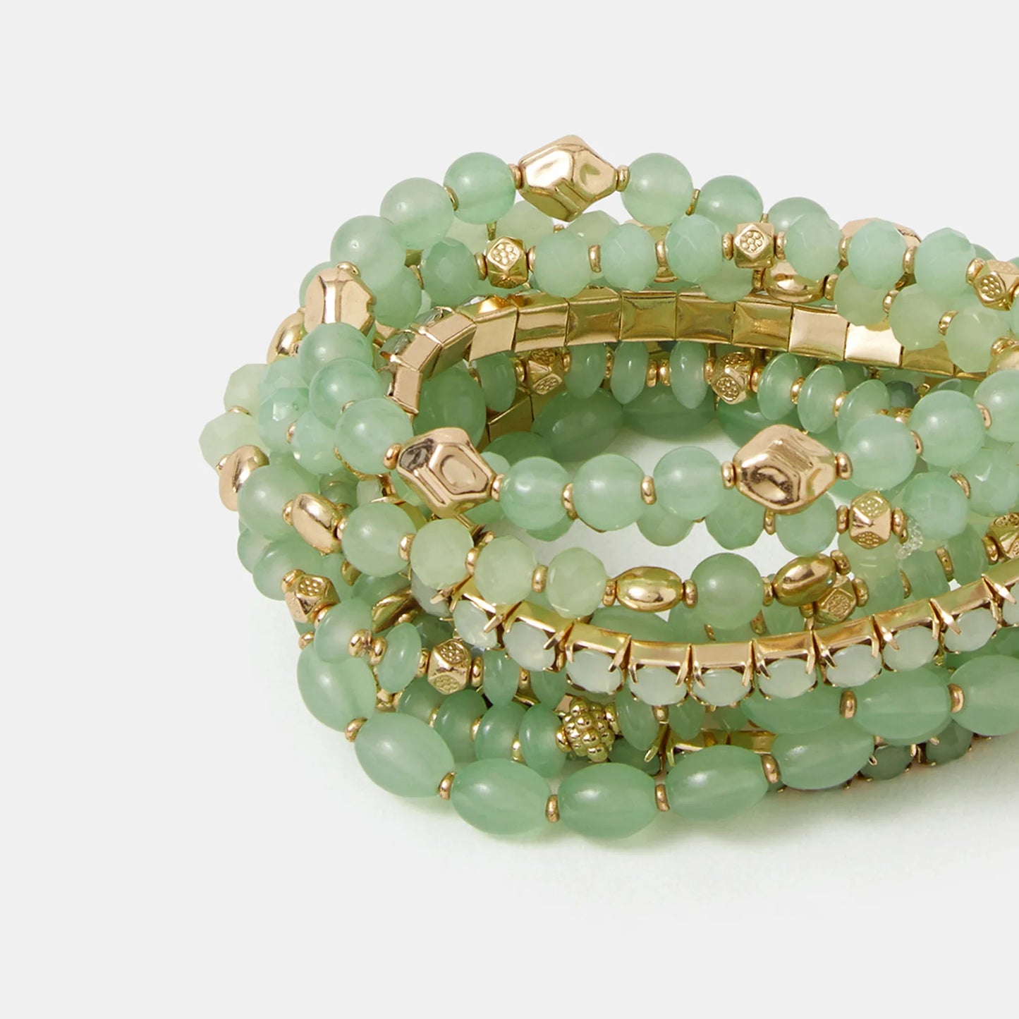 Green Bead Stretch Bracelets Pack of 11