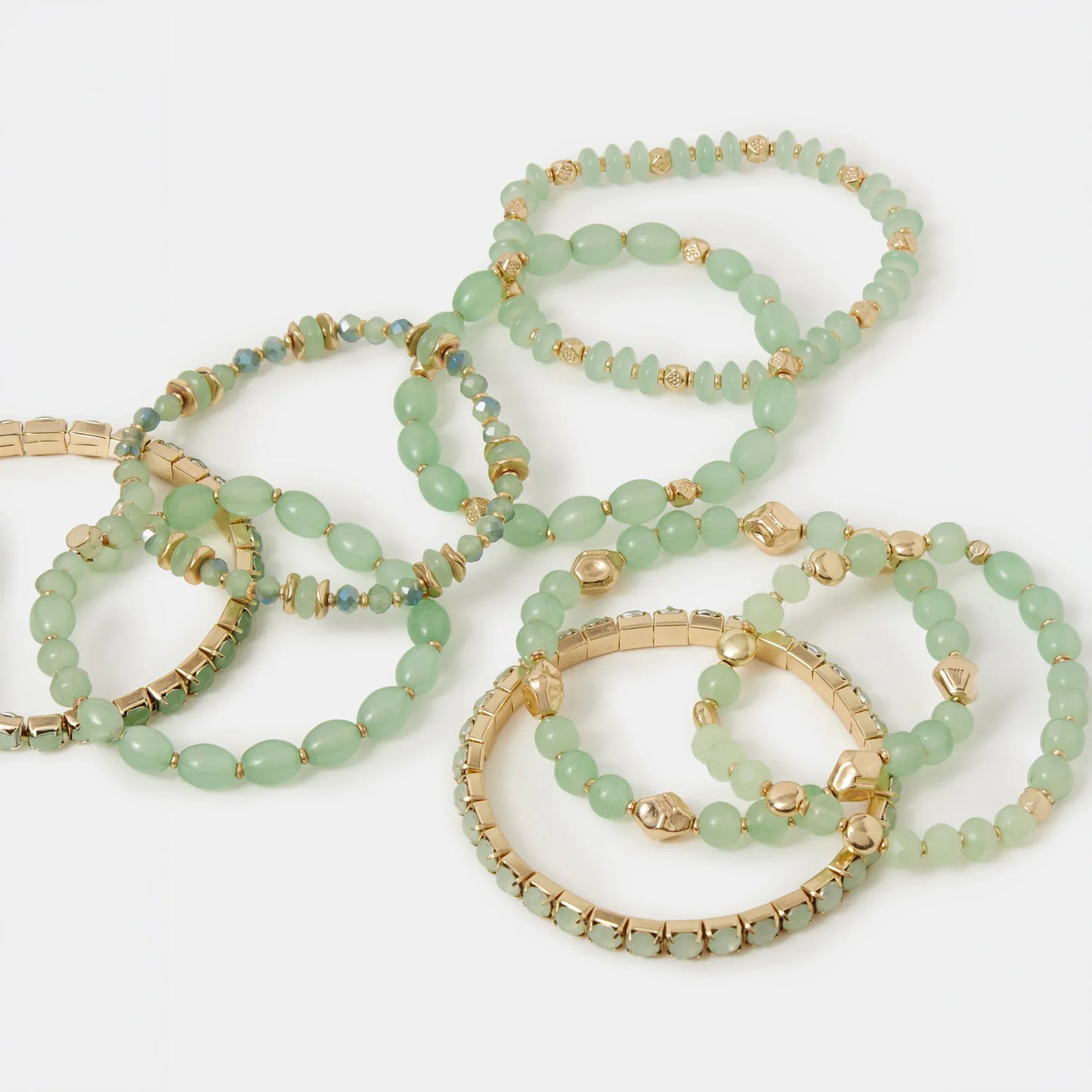 Green Bead Stretch Bracelets Pack of 11