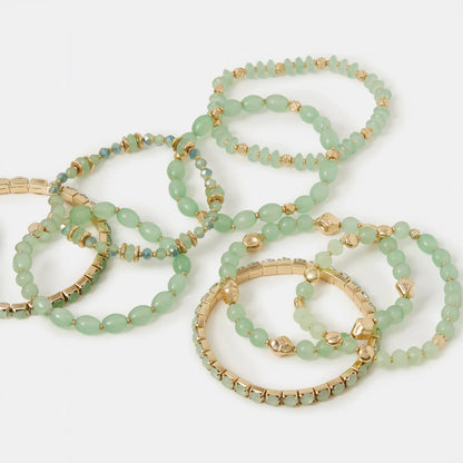 Green Bead Stretch Bracelets Pack of 11