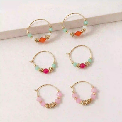 Mini Multi Beaded Hoop Earrings Pack of 3