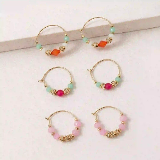 Mini Multi Beaded Hoop Earrings Pack of 3