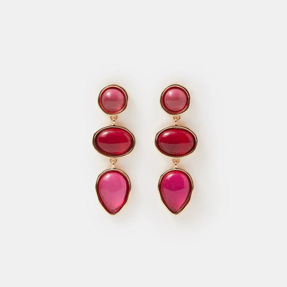 Pink Triple Stone Drop Earrings