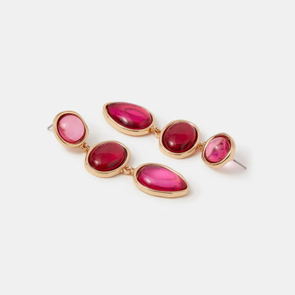 Pink Triple Stone Drop Earrings