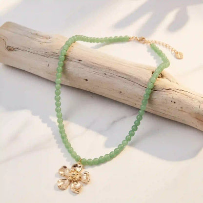 Flower Beaded Pendant Necklace
