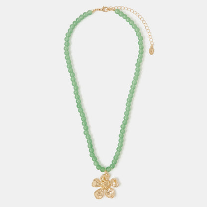 Flower Beaded Pendant Necklace