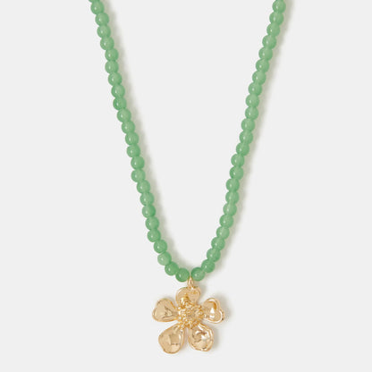 Flower Beaded Pendant Necklace