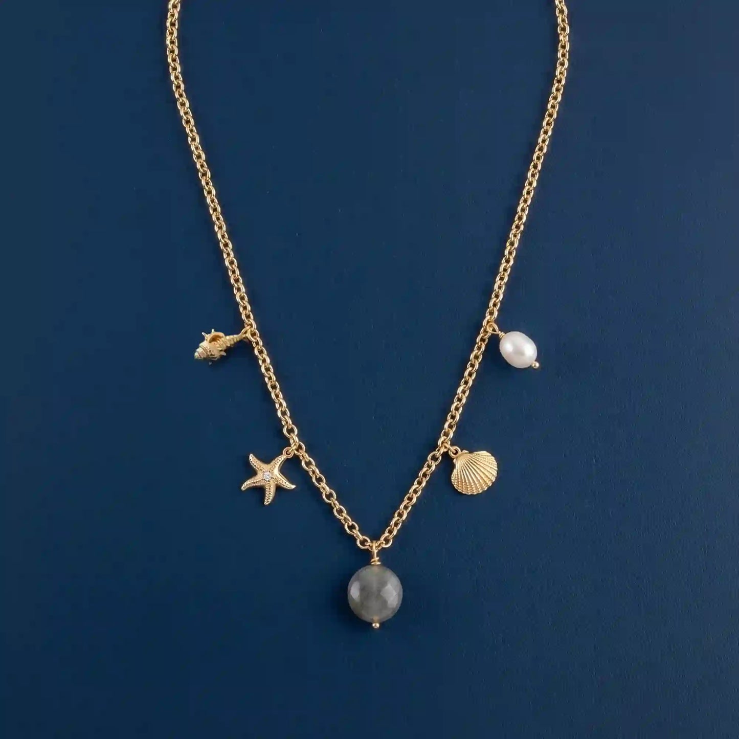 14k Gold-Plated Ocean Charm Necklace