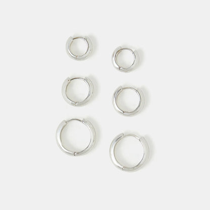 Sterling Silver-Plated Hoop Earrings Pack Of 3