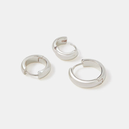 Sterling Silver-Plated Hoop Earrings Pack Of 3