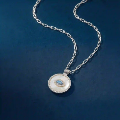 Sterling Silver-Plated Evil Eye Mother of Pearl Pendant Necklace