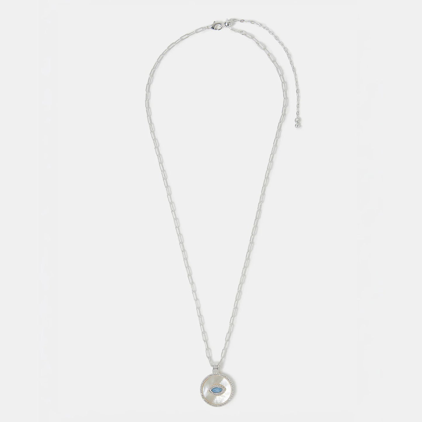 Sterling Silver-Plated Evil Eye Mother of Pearl Pendant Necklace