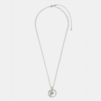 Sterling Silver-Plated Evil Eye Mother of Pearl Pendant Necklace