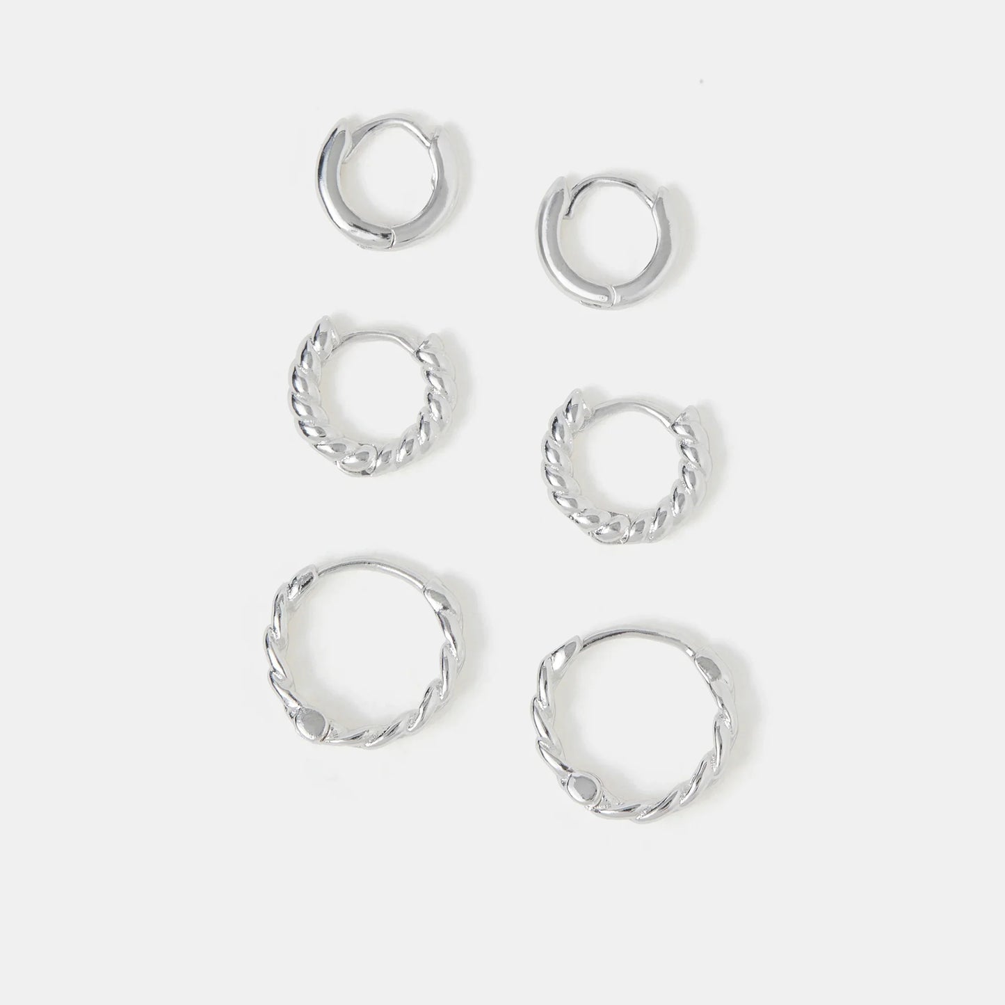 Sterling Silver-Plated Twist Hoop Earrings Pack Of 3