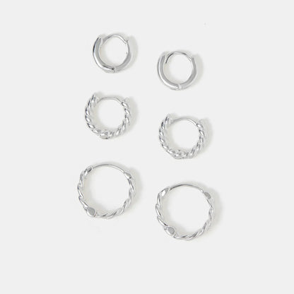 Sterling Silver-Plated Twist Hoop Earrings Pack Of 3