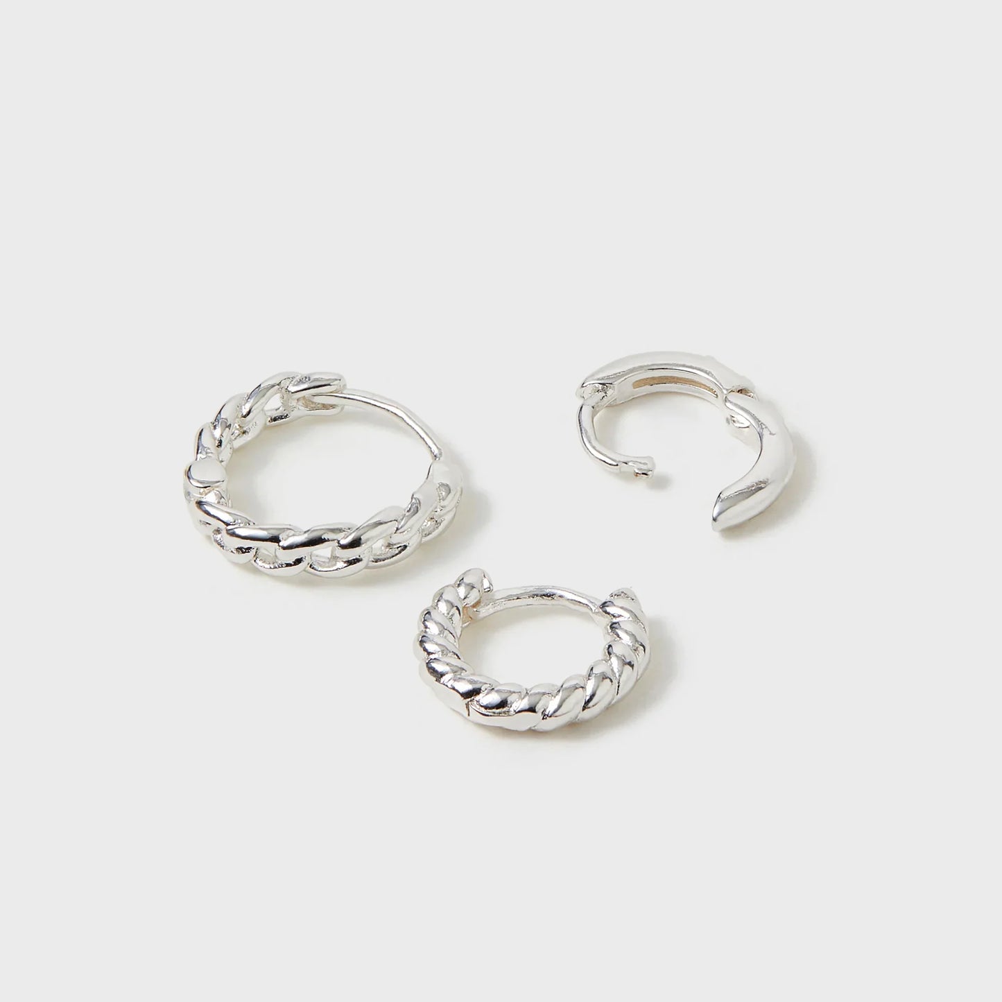 Sterling Silver-Plated Twist Hoop Earrings Pack Of 3