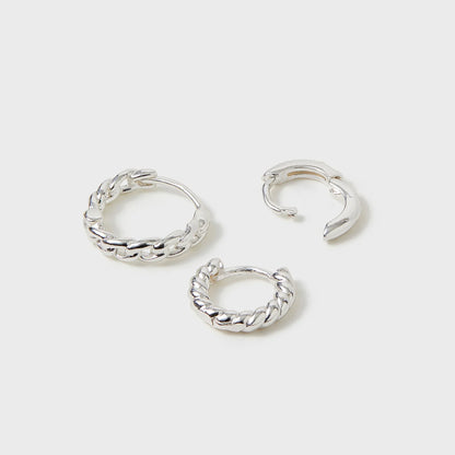 Sterling Silver-Plated Twist Hoop Earrings Pack Of 3
