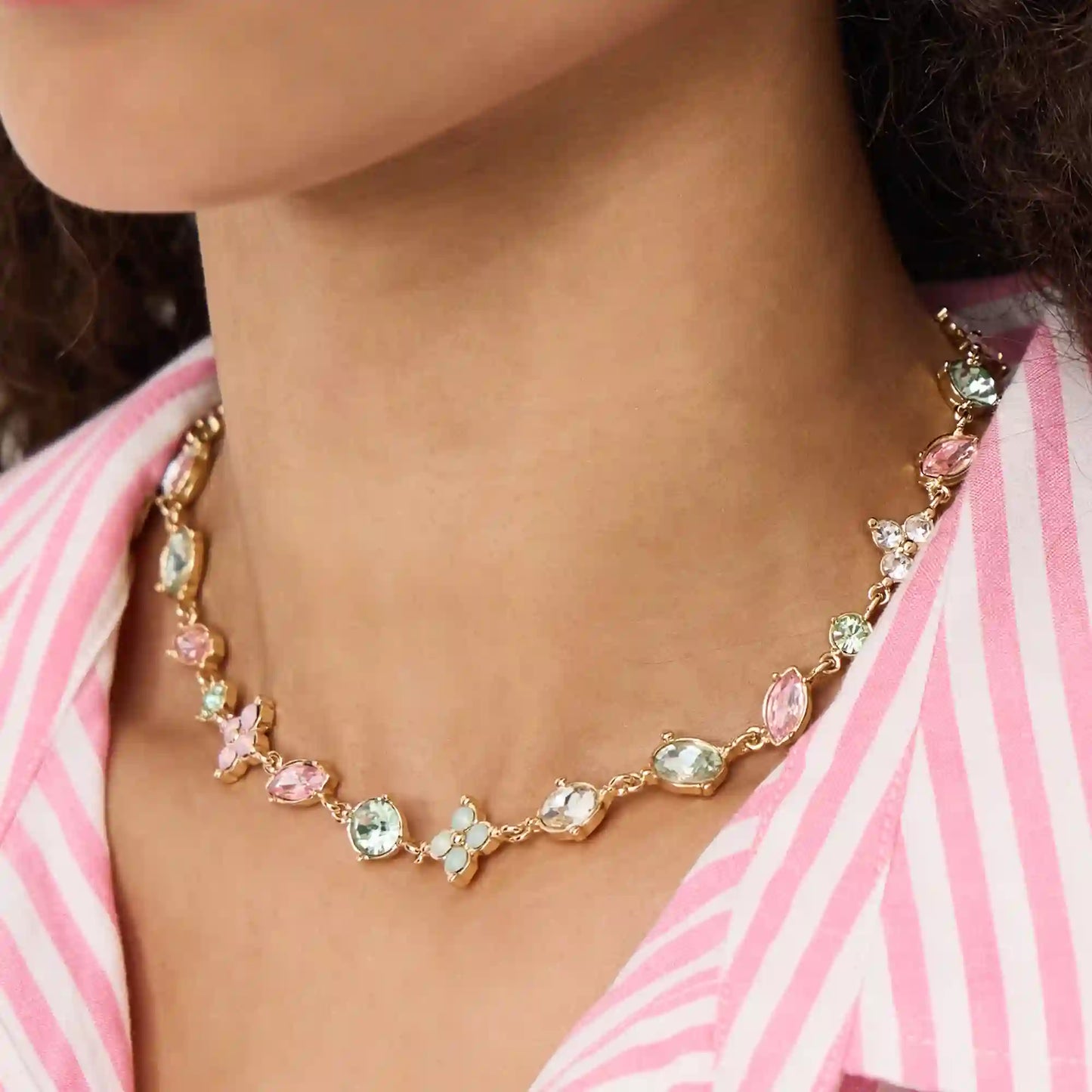 Gemstone Flower Chain Necklace
