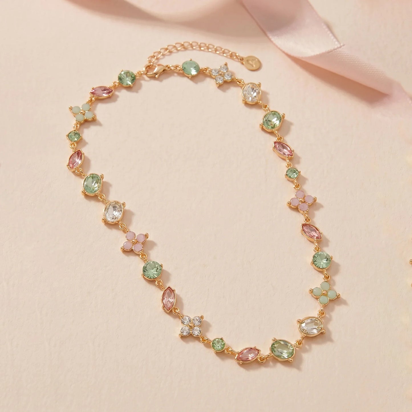 Gemstone Flower Chain Necklace