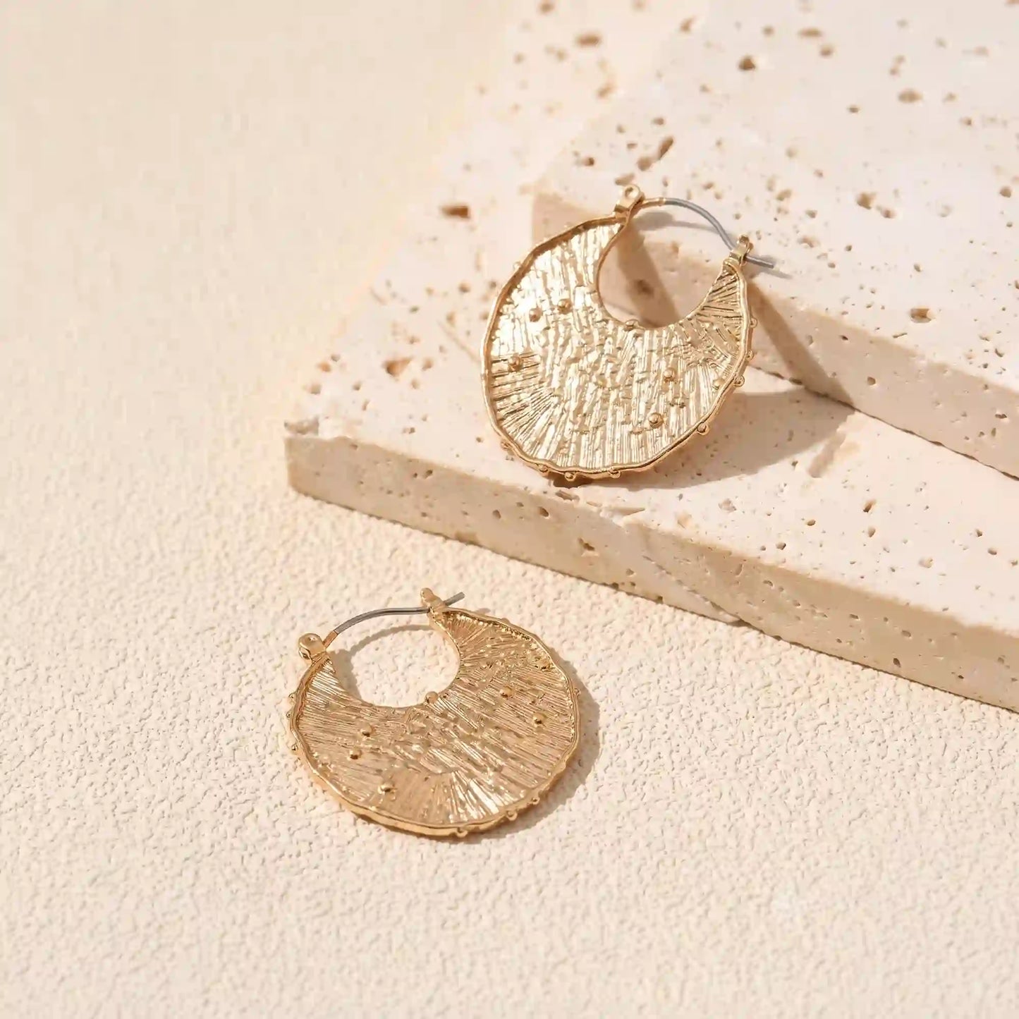 Textured Disc Hoop Earrings