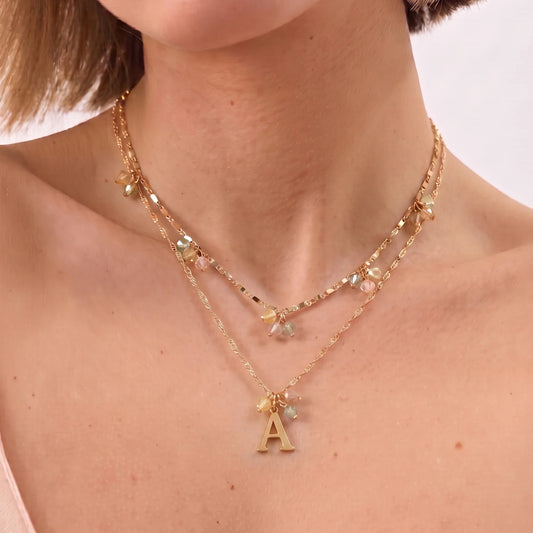 (A) Initial Cluster Pendant Necklaces Gold Pack Of 2